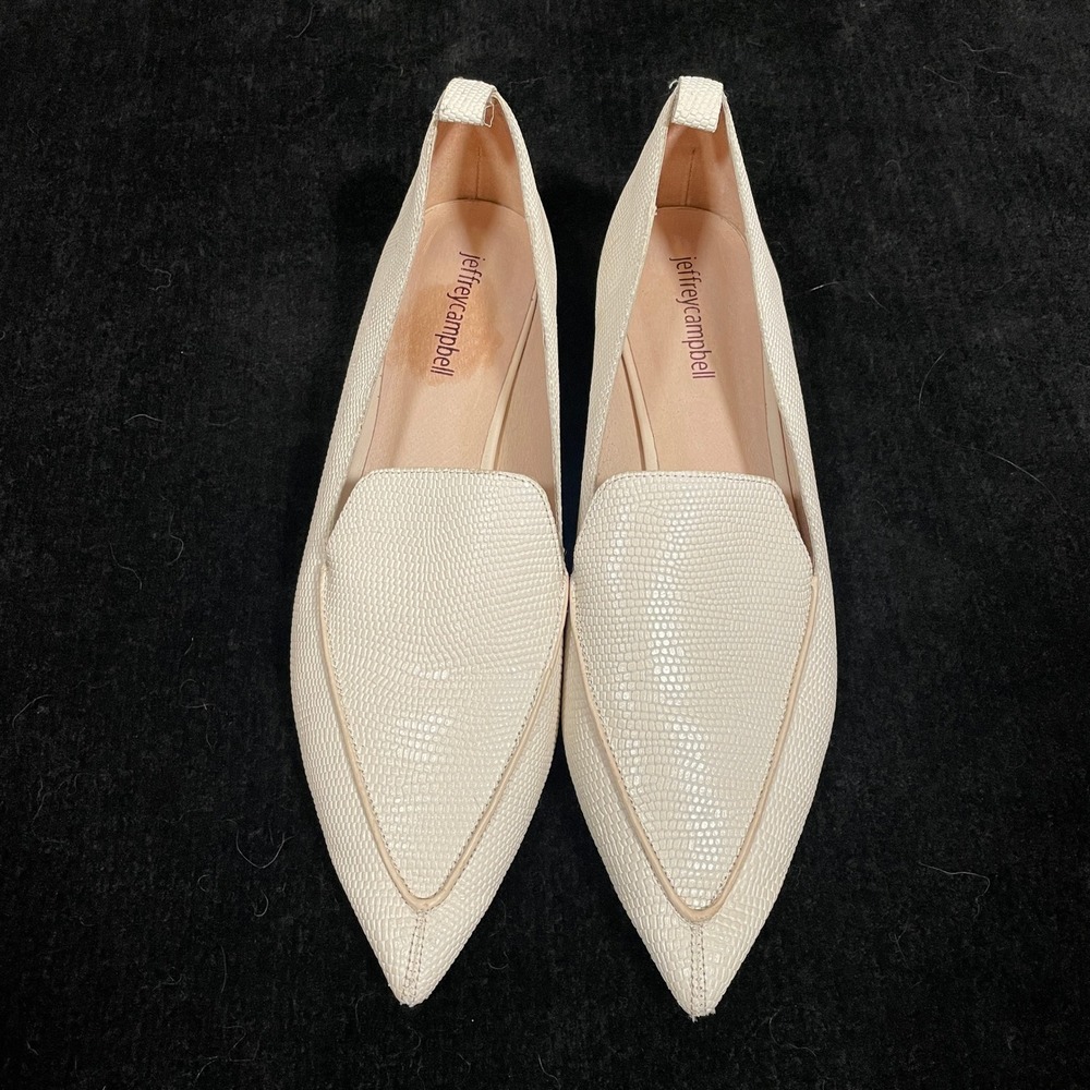 Jeffrey Campbell Viona Loafers Ivory Lizard Point Toe Sculpted Heel Office 8.5 - Picture 3 of 8